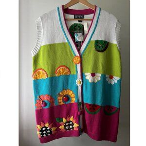 1990s Handknit Fruit Sweater Vest | Vintage Colourful Floral Knit